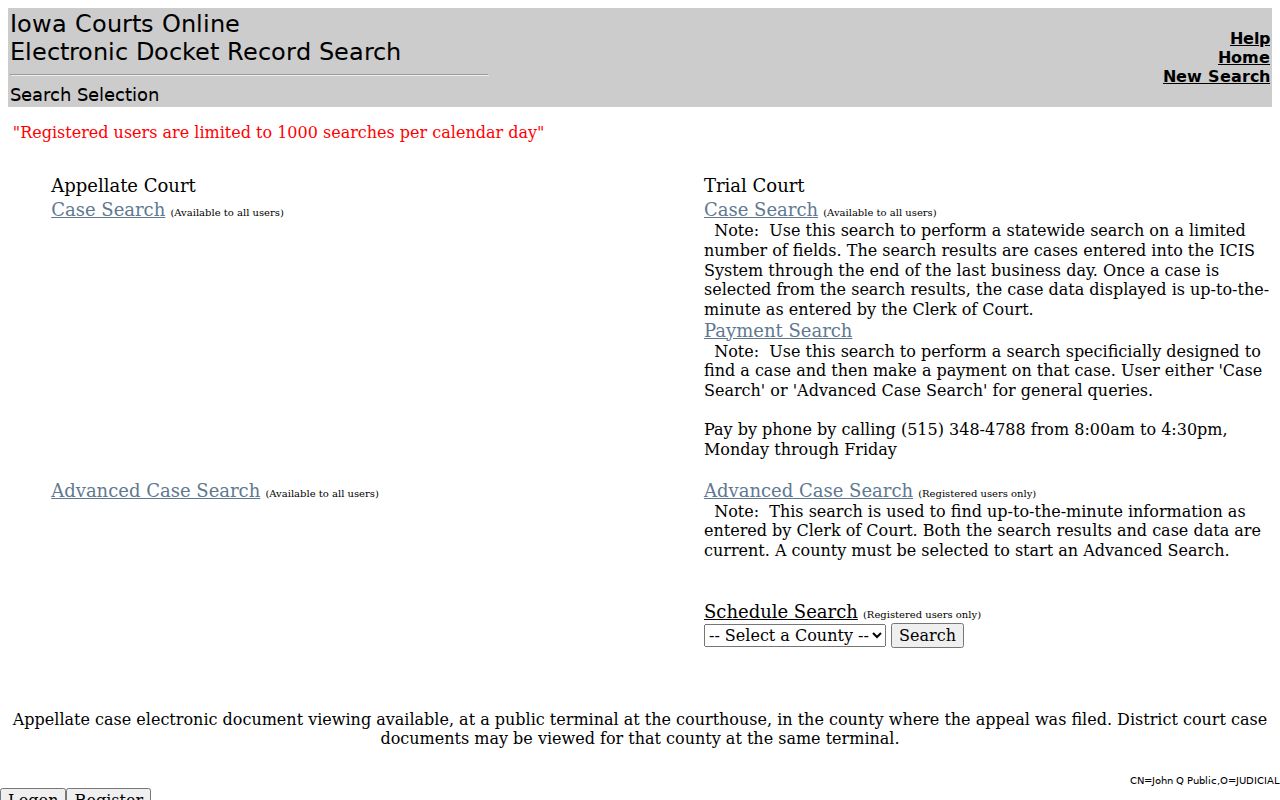 Iowa Courts Online fields for a Madison County warrant lookup
