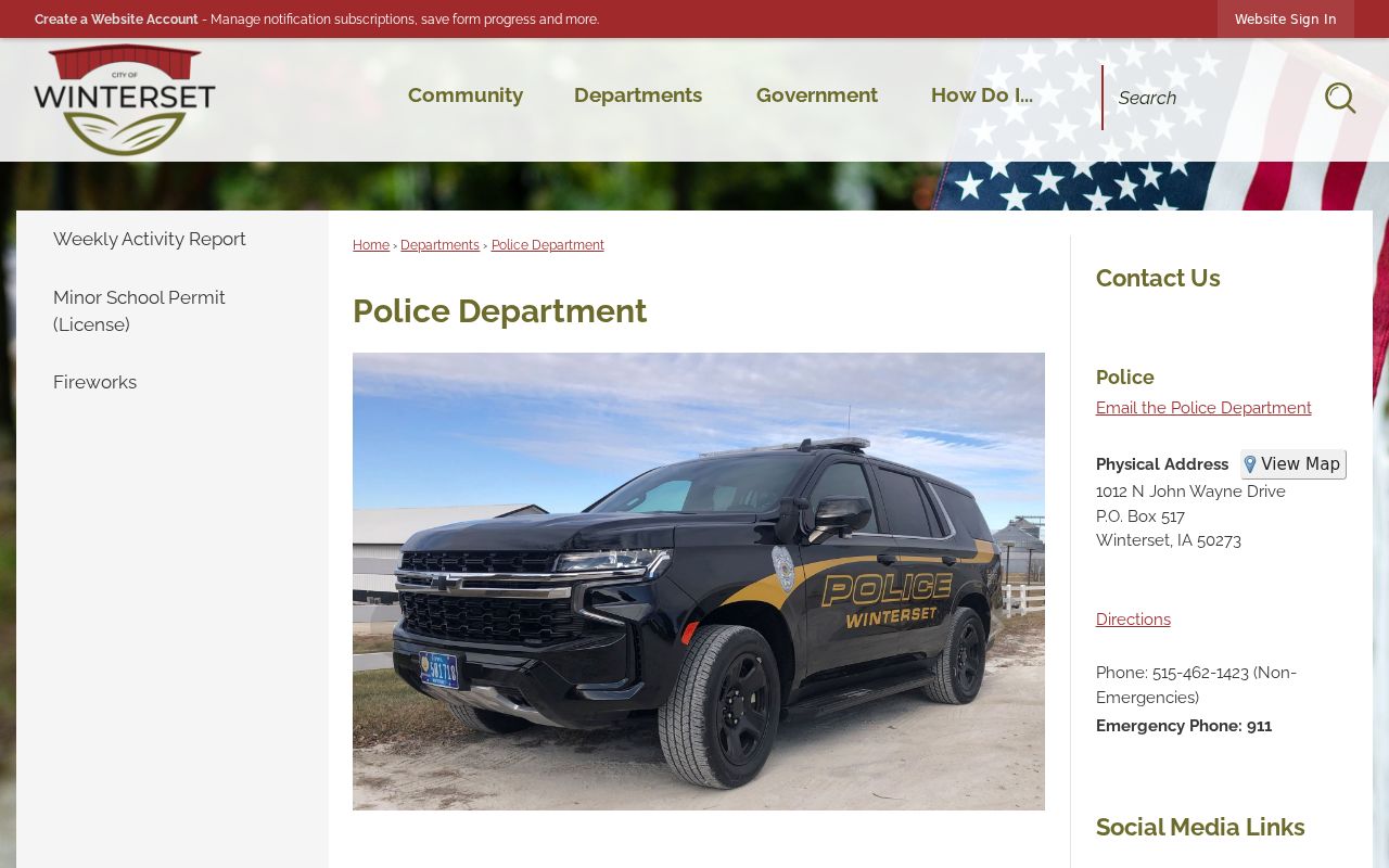 Winterset Police Department contact for warrant enforcement questions