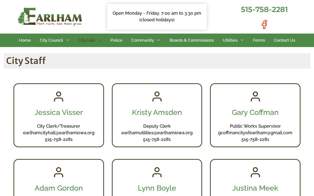 Earlham city staff source for warrant record routing